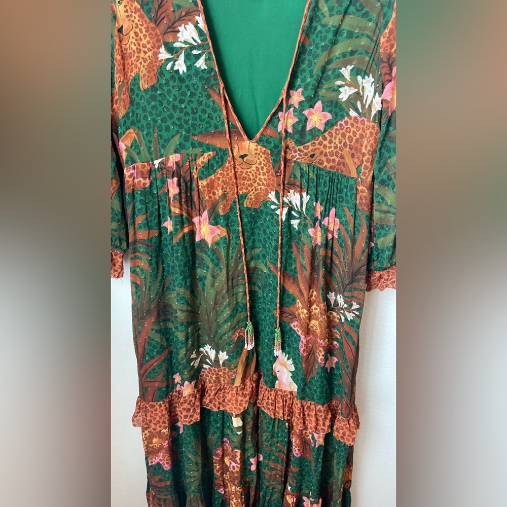 FARM Rio Mix Wild Leopards Green Maxi Dress Size XS - Picture 4 of 9